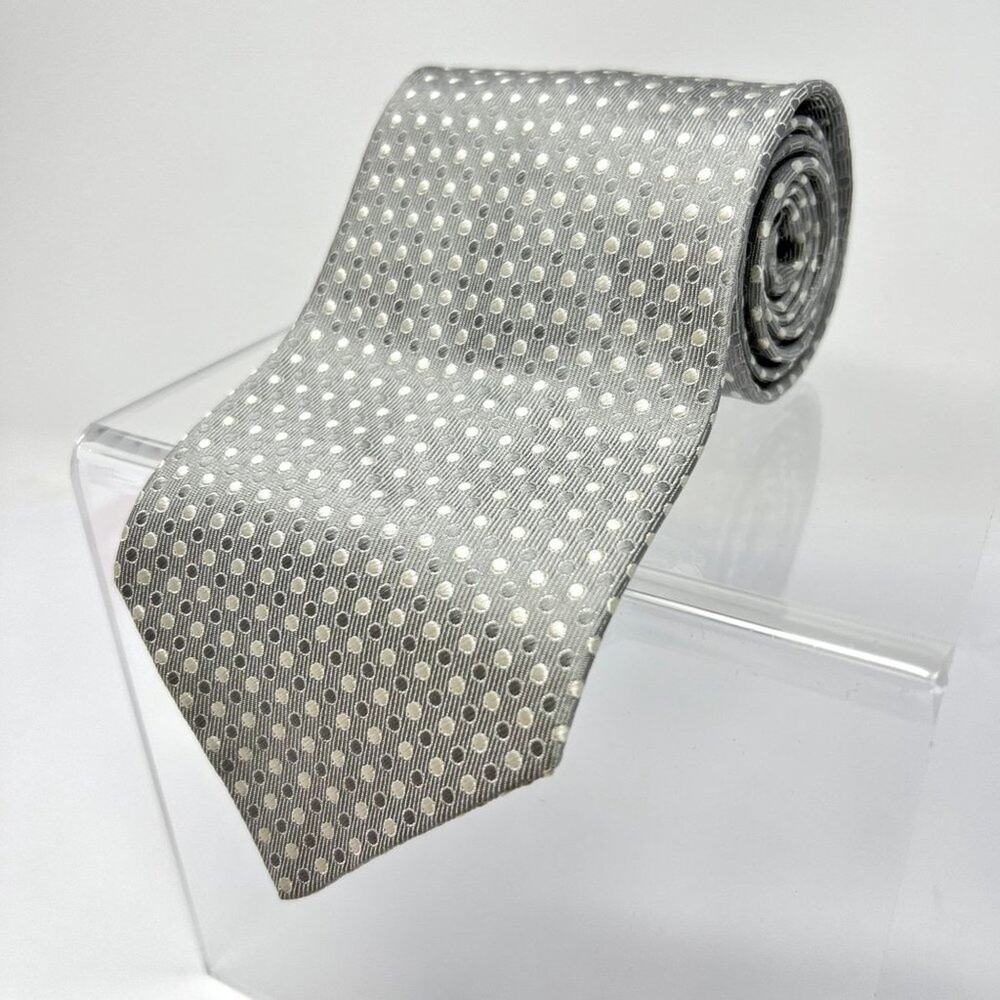 Club Room 100% Silk Tie Made in Italy Gray White Dot Luxury Mens Necktie